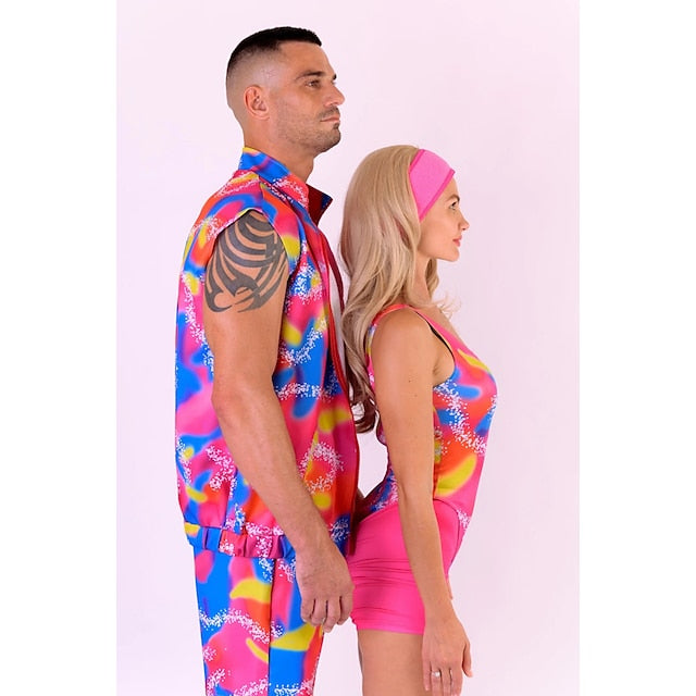 Couples Movie Rollerblade Outfits Doll Suits Jumpsuit Hot Pink Men'S Women'S Couple'S Cosplay Costume Halloween Carnival Masquerade