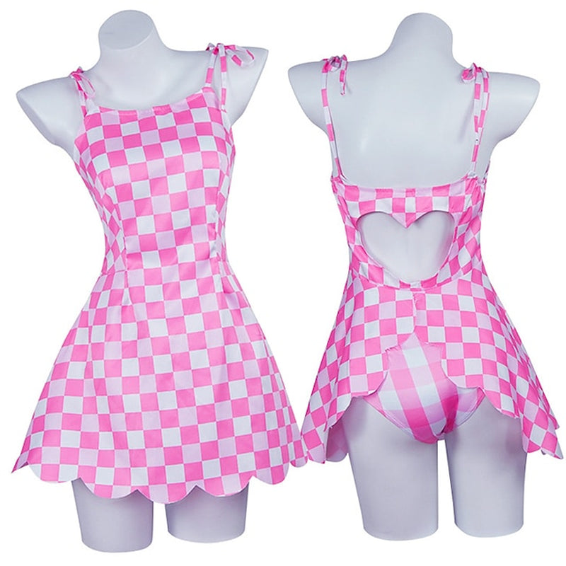 Doll Movie Outfits Hot Pink Bikini Swimwear Blond Wigs Cosplay Costume for Girls Women Pink Gingham Dress Y2K Retro Vintage Beach Vacation Daily Wear Halloween Carnival