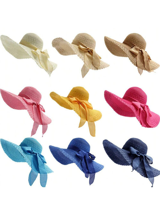Women'S Summer Korean Straw Hat Imitation UV Beach Hat Wide Brim Sun Hat Travel Hat Women