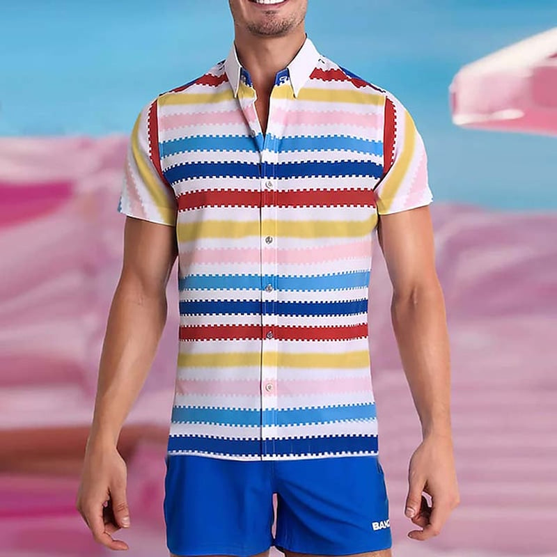 Allen Doll Hawaiian Shirt Alan Shirt Cosplay Costume Men'S Women'S Movie Retro Vintage Hot Pink Sports Set Rainbow Beach Set