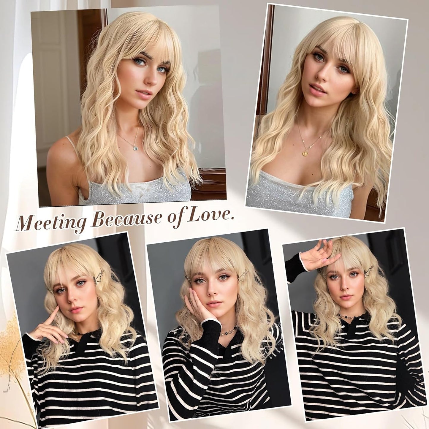 Long Blonde Wig with Bangs 26 Inch Long Curly Wavy Wigs for Women Synthetic Blonde Hair Wigs Natural Looking Daily Cosplay Party Halloween