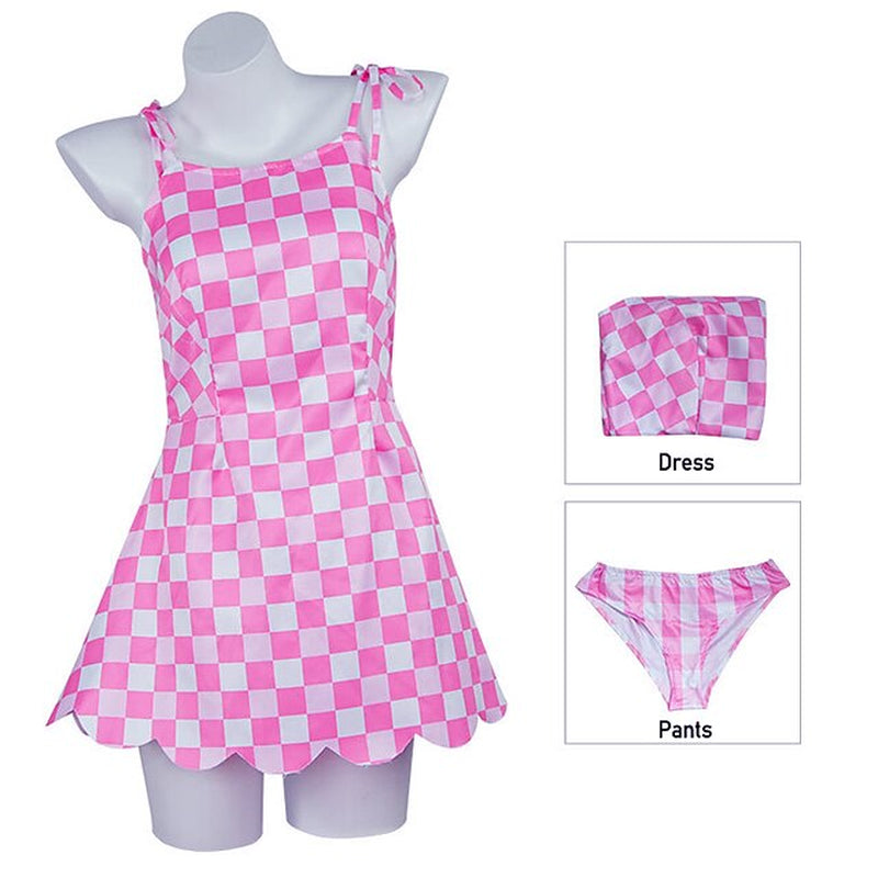 Doll Movie Outfits Hot Pink Bikini Swimwear Blond Wigs Cosplay Costume for Girls Women Pink Gingham Dress Y2K Retro Vintage Beach Vacation Daily Wear Halloween Carnival