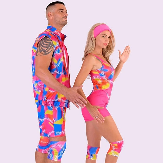 Couples Movie Rollerblade Outfits Doll Suits Jumpsuit Hot Pink Men'S Women'S Couple'S Cosplay Costume Halloween Carnival Masquerade