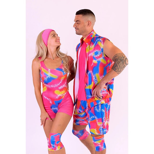 Couples Movie Rollerblade Outfits Doll Suits Jumpsuit Hot Pink Men'S Women'S Couple'S Cosplay Costume Halloween Carnival Masquerade