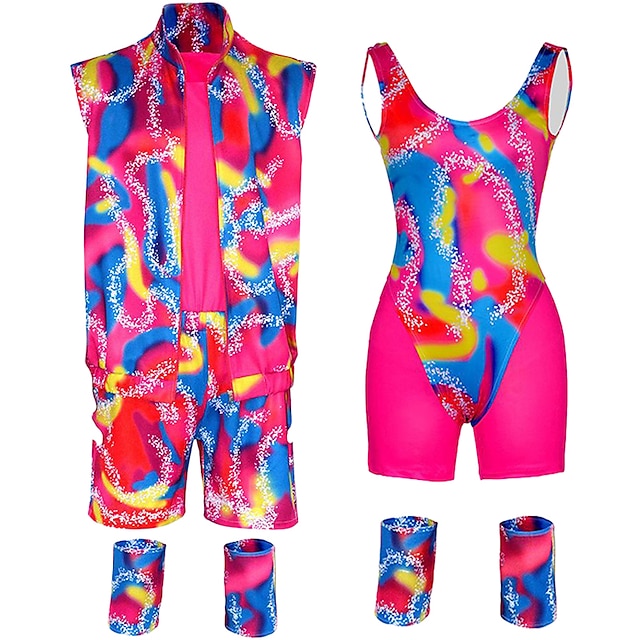 Couples Movie Rollerblade Outfits Doll Suits Jumpsuit Hot Pink Men'S Women'S Couple'S Cosplay Costume Halloween Carnival Masquerade