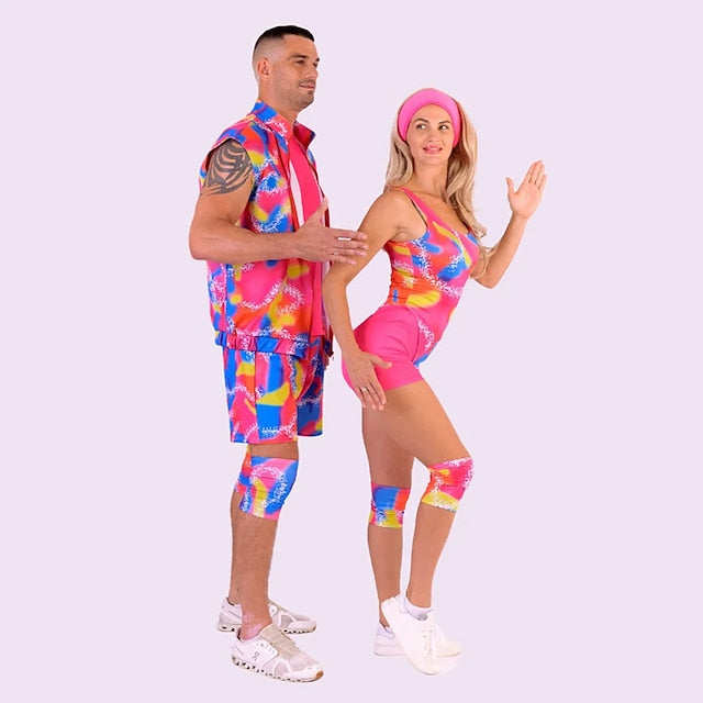 Couples Movie Rollerblade Outfits Doll Suits Jumpsuit Hot Pink Men'S Women'S Couple'S Cosplay Costume Halloween Carnival Masquerade
